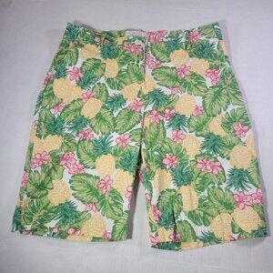 Talbots Women Cotton Blend Tropical Pineapple Print Bermuda Shorts Size 8